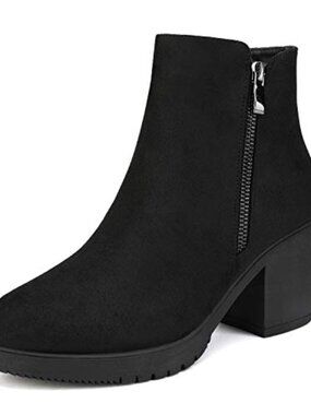 🆕 Women's Chunky Heel Ankle Boots Chelsea Two Zipper Round Toe Classic Booties